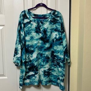Woman Within Blue Tie-Dye Long Sleeve Top